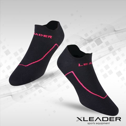 【Leader X】ST-01環形加壓 網眼導流透氣護踝薄短襪 機能除臭運動襪 女款 黑色