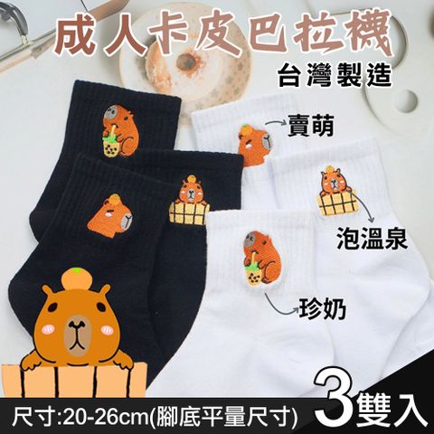 【Amiss】台灣製可愛卡皮巴拉成人襪3入組(3912-15)
