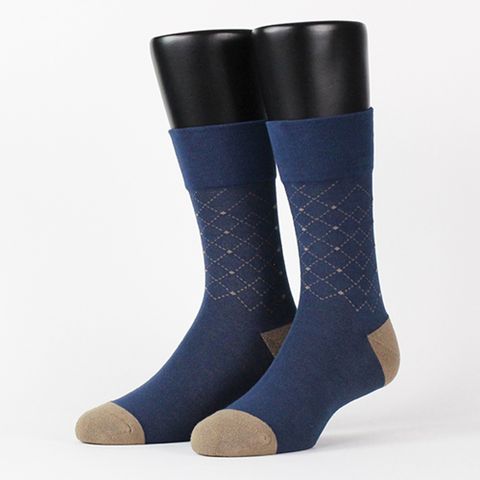 【FOOTER除臭襪】零束縛．線條格紋紳士襪-男女款(Q54-深藍)