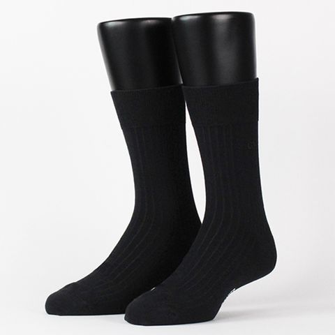 【FOOTER除臭襪】純色雙針刺繡紳士襪-男女款(Q53- 黑)