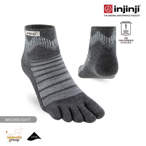 INJINJI Outdoor戶外避震羊毛五趾短襪NX(石板灰) - NAA7594| 五趾襪 登山推薦 防臭抗菌