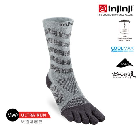 INJINJI 女 Ultra Run終極系列五趾中筒襪 (石板灰) - WAA68 | 吸濕排汗 避震緩衝 推薦女生