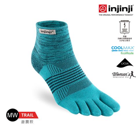 【injinji】女 Trail 野跑避震吸排五趾短襪(藍綠色) - WAA3853 | 厚底防震 運動員推薦 五趾襪