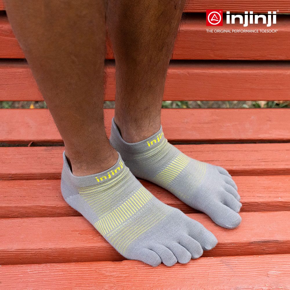 INJINJI Run輕量吸排五趾隱形襪NX (霓黃/灰)-NAA1392|COOLMAX 吸濕排汗 輕量 五趾襪