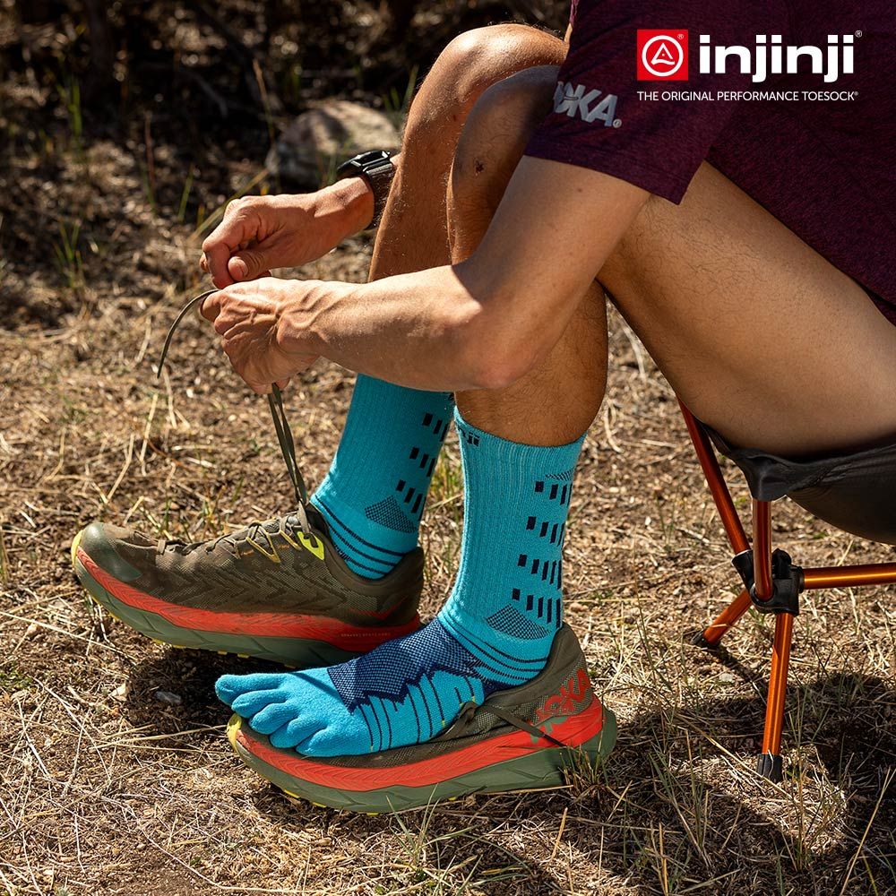 INJINJI Ultra Run終極系列五趾中筒襪(太平洋藍)-NAA6756|避震緩衝 推薦路跑用 慢跑 馬拉松襪