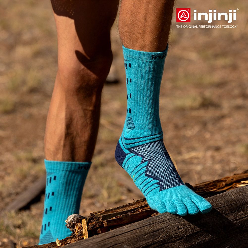 INJINJI Ultra Run終極系列五趾中筒襪(太平洋藍)-NAA6756|避震緩衝 推薦路跑用 慢跑 馬拉松襪