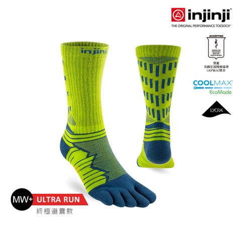 INJINJI Ultra Run終極系列五趾中筒襪(蘚苔綠)-NAA6733|避震緩衝 推薦路跑用 慢跑 馬拉松襪