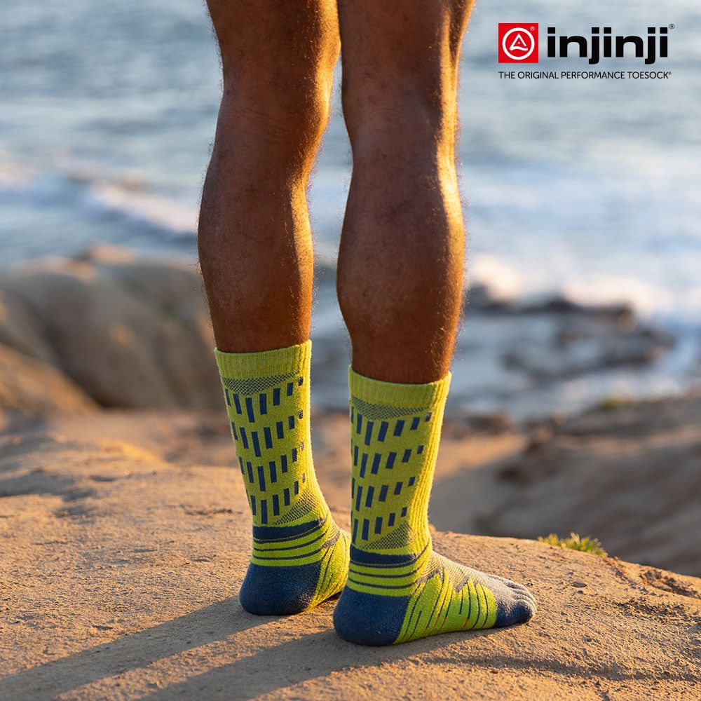 INJINJI Ultra Run終極系列五趾中筒襪(蘚苔綠)-NAA6733|避震緩衝 推薦路跑用 慢跑 馬拉松襪