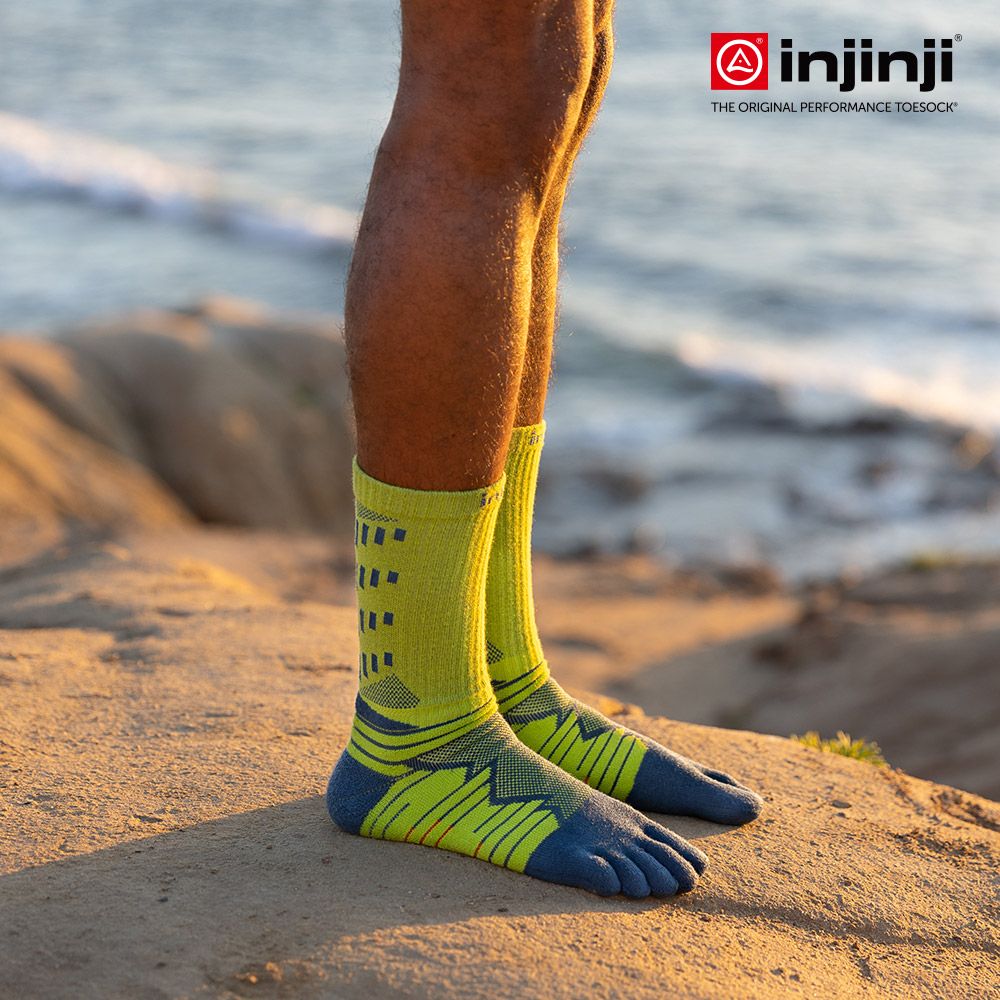 INJINJI Ultra Run終極系列五趾中筒襪(蘚苔綠)-NAA6733|避震緩衝 推薦路跑用 慢跑 馬拉松襪