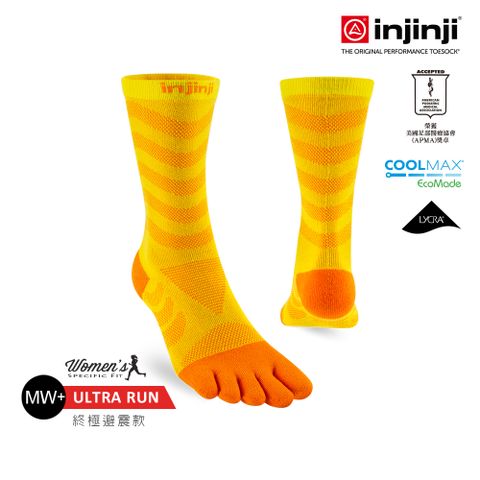 【injinji】女 Ultra Run終極系列五趾中筒襪(向日葵)-WAA6814|吸濕排汗 推薦女生 避震 馬拉松