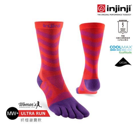 【injinji】女 Ultra Run終極系列五趾中筒襪(華麗紅紫)-WAA6877|吸濕排汗 推薦女生 避震 馬拉松