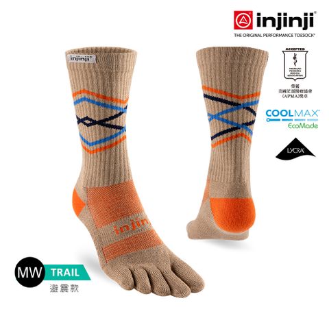 INJINJI Trail野跑避震吸排五趾中筒襪FX(穀麥棕)-NAA3784|厚底防震 運動員推薦 馬拉松襪 五趾襪