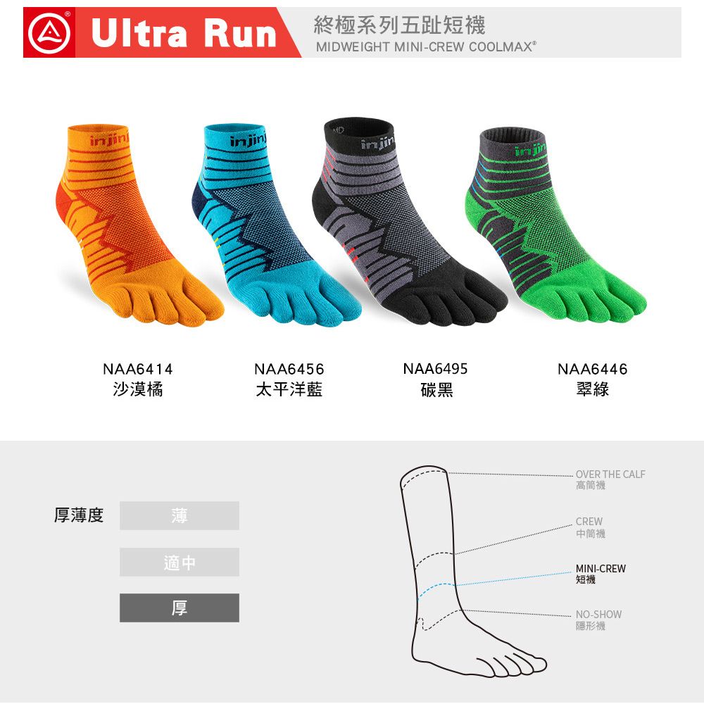 INJINJI 3件組五趾襪-Ultra Run終極短襪+RUN輕量短襪+RUN輕量隱形襪