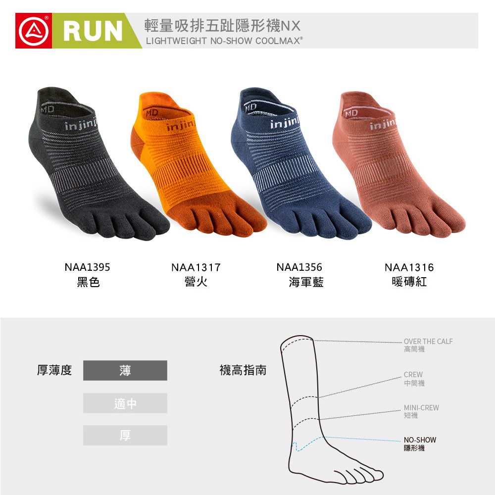 INJINJI 3件組五趾襪-Ultra Run終極短襪+RUN輕量短襪+RUN輕量隱形襪