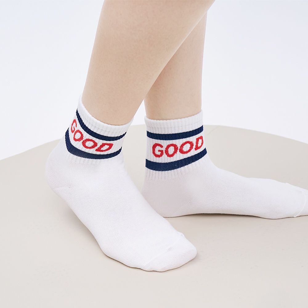 ONEDER 旺達 韓系萊卡襪子 英字母GOOD 中統襪-07(6雙組)