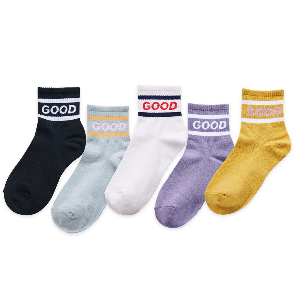 ONEDER 旺達 韓系萊卡襪子 英字母GOOD 中統襪-07(6雙組)