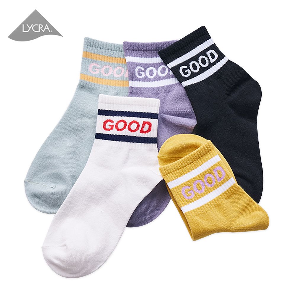 ONEDER 旺達 韓系萊卡襪子 英字母GOOD 中統襪-07(6雙組)
