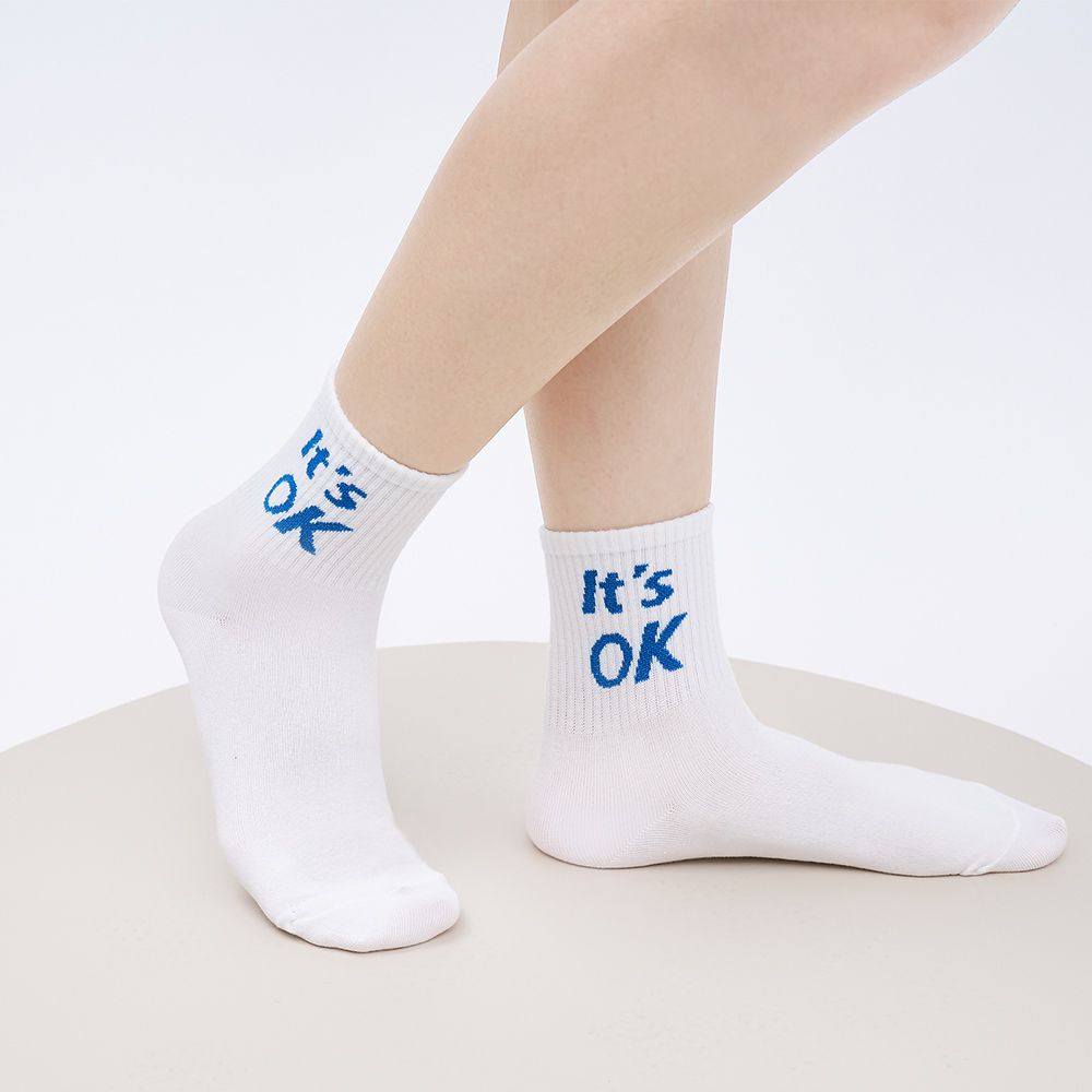 ONEDER 旺達 韓系萊卡襪子 英字母ITS OK 中統襪-08(6雙組)