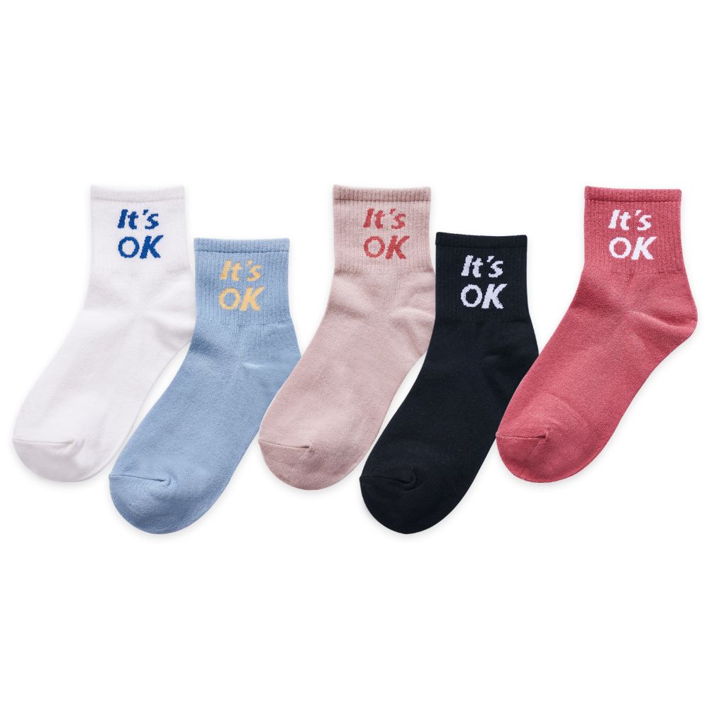 ONEDER 旺達 韓系萊卡襪子 英字母ITS OK 中統襪-08(6雙組)