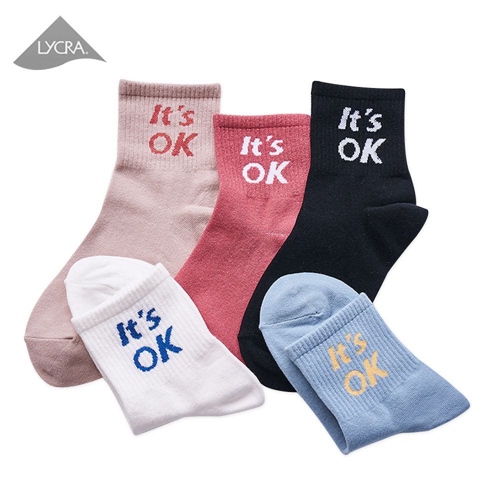 ONEDER 旺達 韓系萊卡襪子 英字母ITS OK 中統襪-08(6雙組)