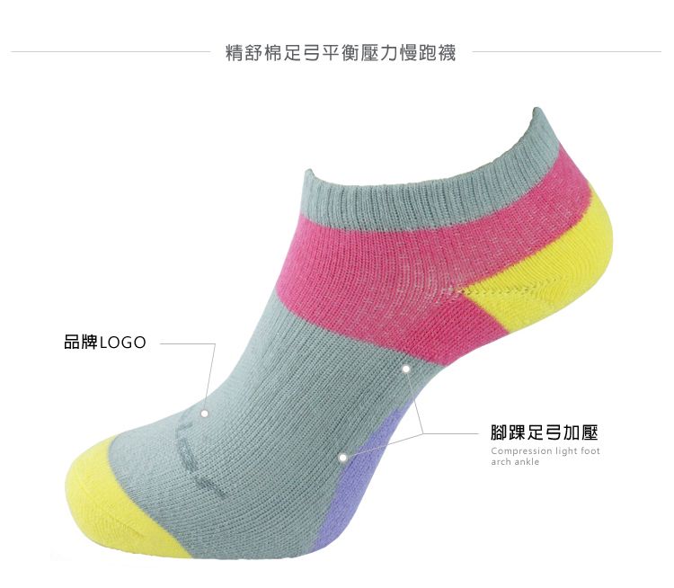 品牌LOGO精舒棉足弓平衡壓力慢跑襪腳踝足弓加壓Compression light footarch ankle