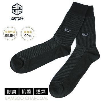 UF72 [] elf除臭竹炭刺繡條紋中統紳士襪UF5023-黑色24-26