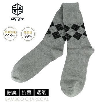 UF72 [] elf除臭竹炭菱格紋中統休閒襪UF5021-灰色24-26