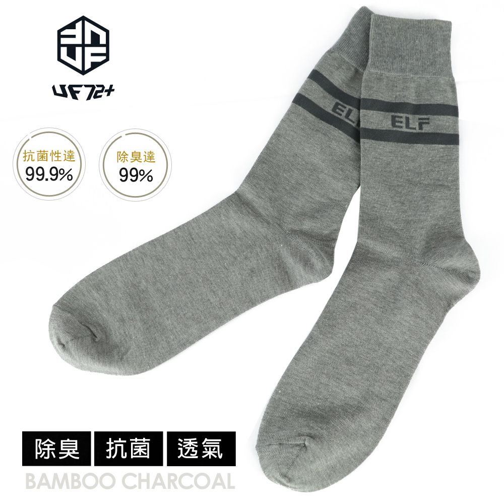 UF72 []三入組/UF5022/(24-26)elf除臭竹炭橫紋LOGO中統休閒襪