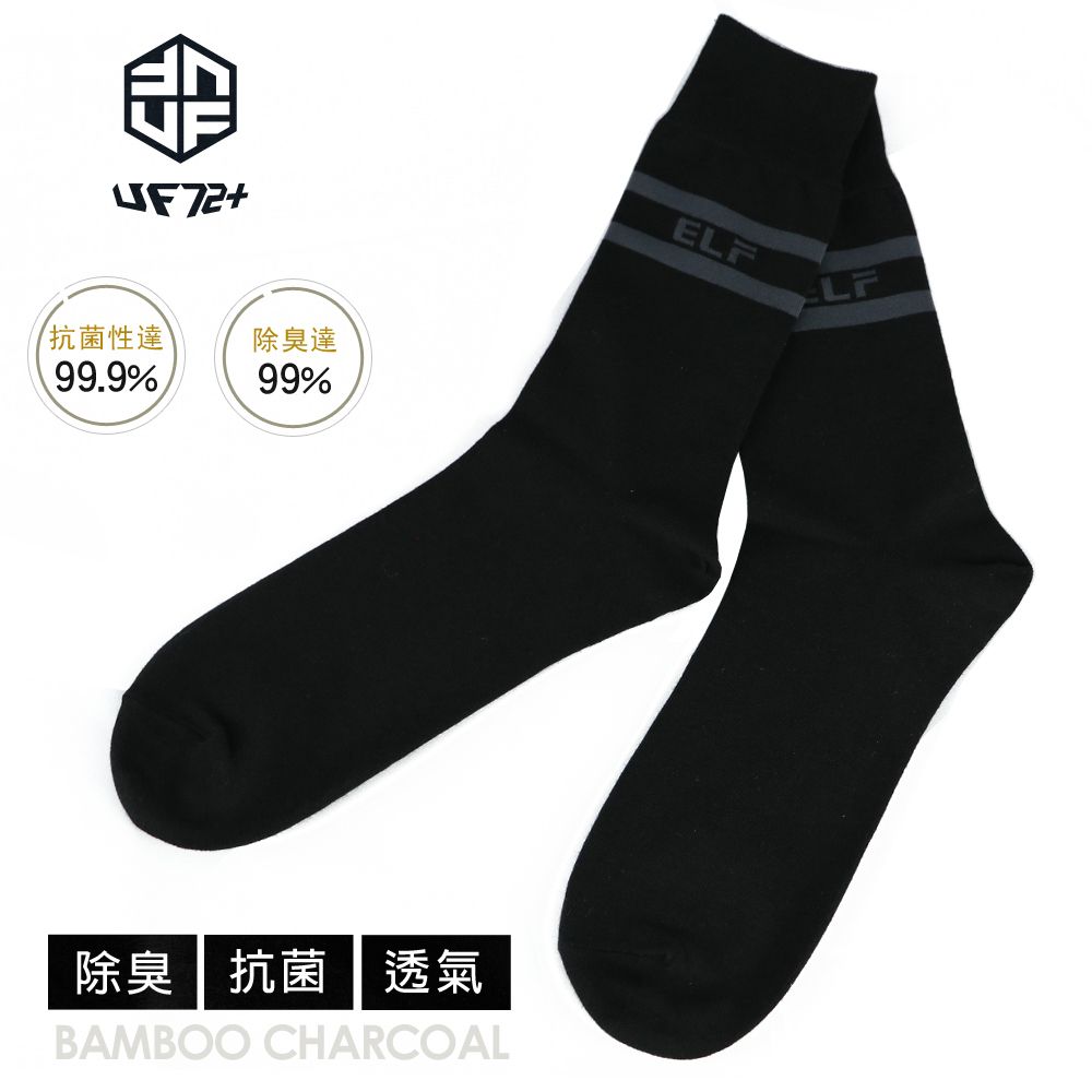 UF72 []三入組/UF5022/(24-26)elf除臭竹炭橫紋LOGO中統休閒襪