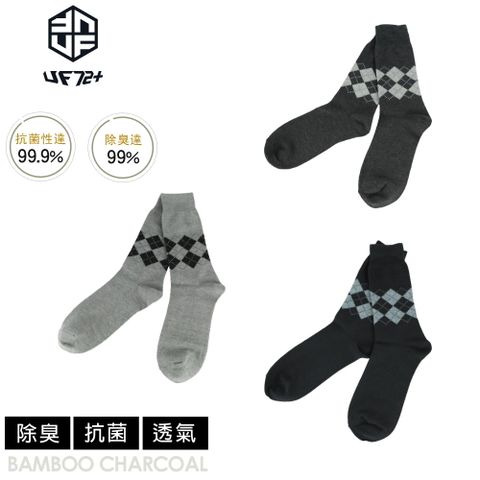 [UF72] 三入組/UF5021/(24-26)elf除臭竹炭菱格紋中統休閒襪