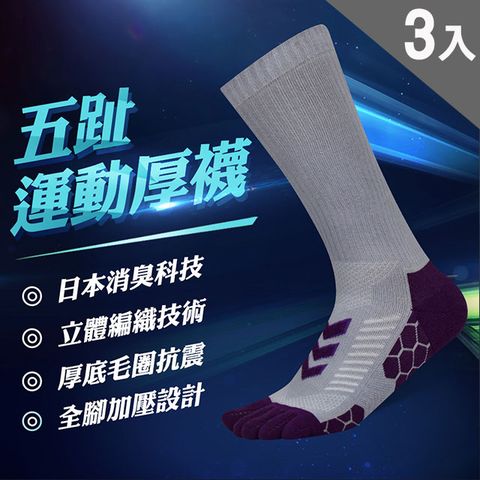 五趾運動厚襪(淺灰紫)3入