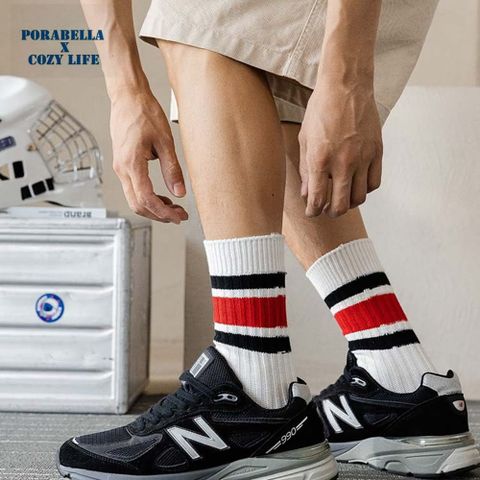 PORABELLA 3件組 男襪 中筒襪 條紋襪 運動襪 籃球襪 SPORT SOCKS