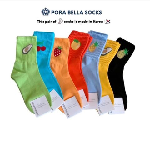 PORABELLA 韓國襪 素色水果襪 水果中筒襪 水果羅紋襪 中筒襪 socks