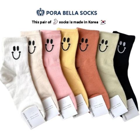 韓國襪 微笑U型笑容中筒襪 微笑中筒襪 微笑素色襪 socks