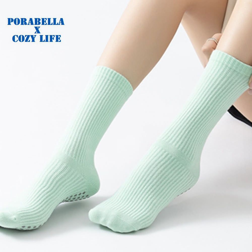 PORABELLA 女襪 瑜珈襪 中筒襪 羅紋襪 素色襪 運動襪 止滑襪 普拉提襪 YOGA SOCKS