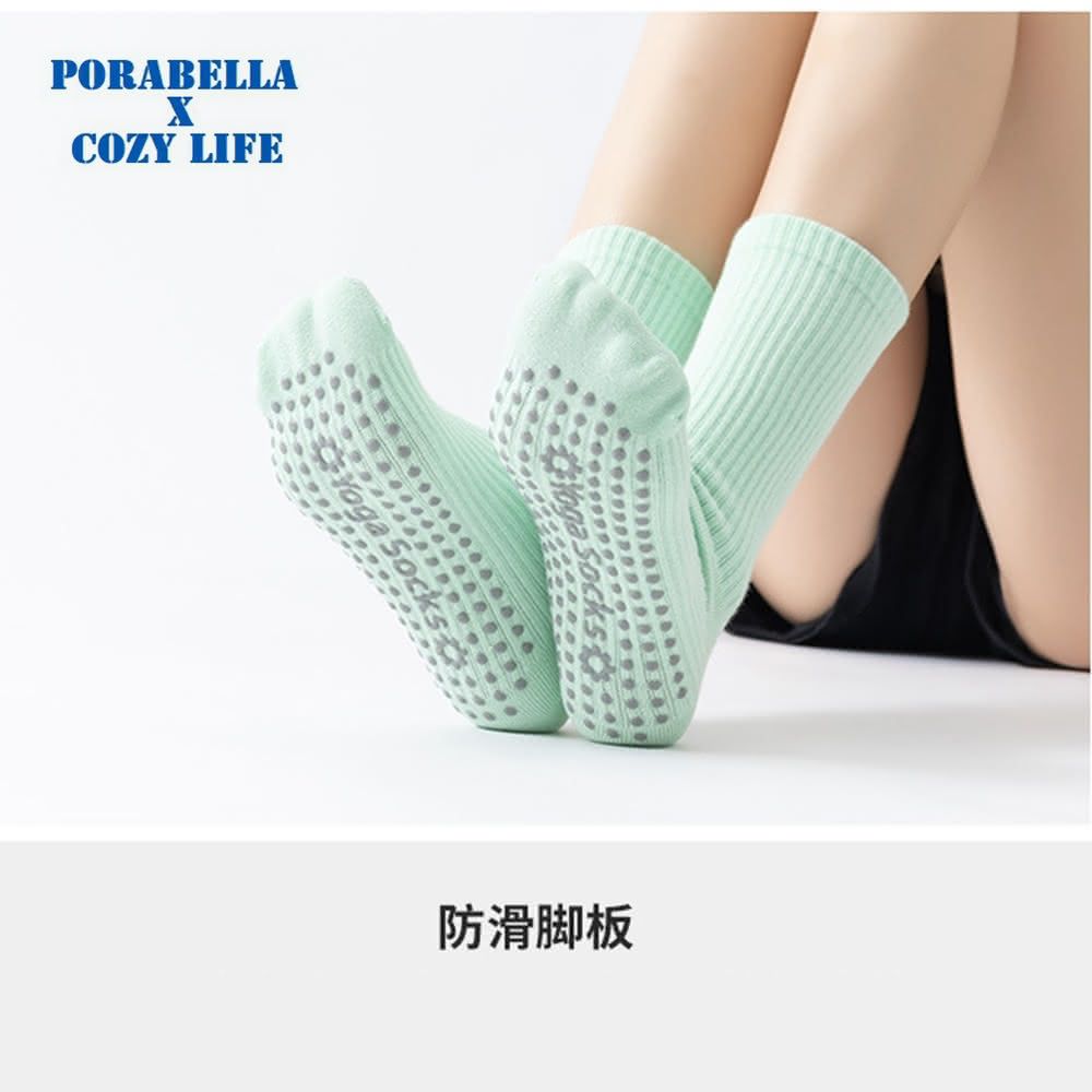 PORABELLA 女襪 瑜珈襪 中筒襪 羅紋襪 素色襪 運動襪 止滑襪 普拉提襪 YOGA SOCKS