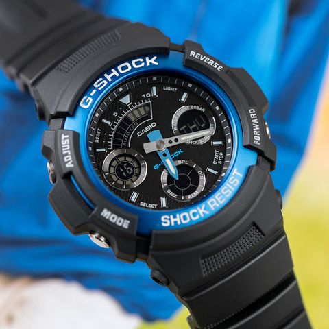 CASIO 卡西歐 G-SHOCK 衝鋒戰士運動概念錶-黑x藍-AW-591-2A