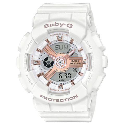 【CASIO】BABY-G 柔美氣質玫瑰金休閒雙顯錶-白(BA-110RG-7A)