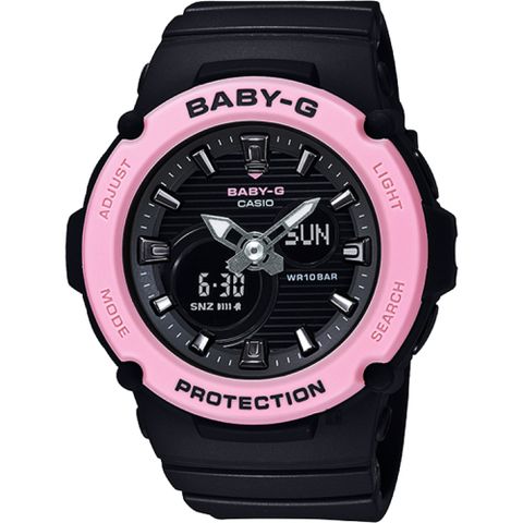 CASIO 卡西歐 BABY-G 粉嫩色調交錯果凍系列雙層結構活力休閒錶-黑x粉紅 BGA-270-1A