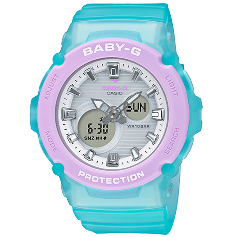 CASIO 卡西歐   BABY-G 粉嫩色調交錯果凍系列雙層結構活力休閒錶-湖水綠x薰衣草紫 BGA-270-2A