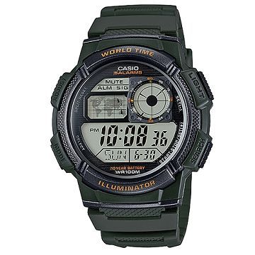【CASIO】10年電力運動數位潮流腕錶-綠 (AE-1000W-3A)
