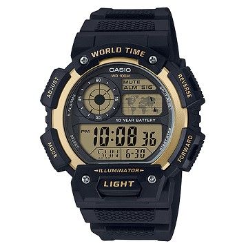 CASIO 卡西歐 10年電力世界地圖運動數位電子錶-金(AE-1400WH-9A)