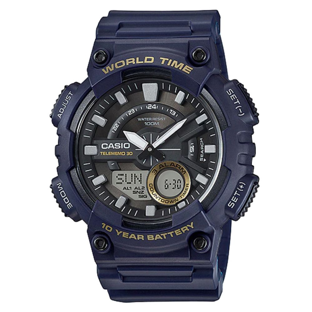 CASIO 卡西歐  十年電力復古潮流雙顯電子錶-藍 (AEQ-110W-2A)