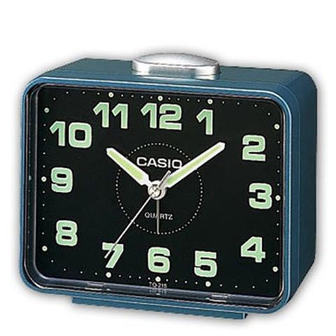 CASIO 實用必備夜間指針桌上型鬧鐘-藍X黑面-TQ-218-2DF