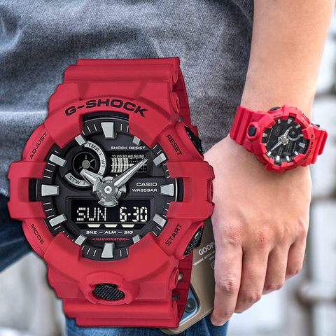 CASIO 卡西歐 G-SHOCK 強悍粗曠時尚潮流錶-紅(GA-700-4A)