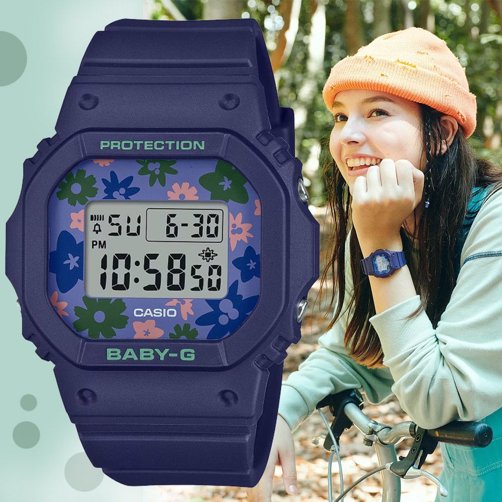 CASIO 卡西歐   BABY-G 復古懷舊時尚 迷人花卉方形電子錶-藍紫(BGD-565RP-2 防水100米)