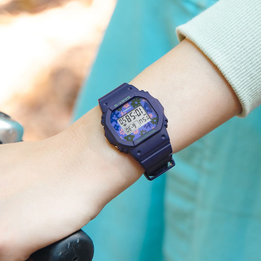 CASIO 卡西歐   BABY-G 復古懷舊時尚 迷人花卉方形電子錶-藍紫(BGD-565RP-2 防水100米)