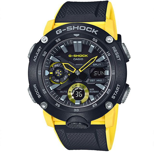 【CASIO】G-SHOCK 碳纖維核心防護設計潮流休閒錶-黃(GA-2000-1A9)