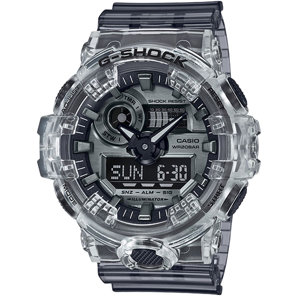 CASIO 卡西歐 G-SHOCK復古半透明設計重金屬搖滾風格雙顯錶(GA-700SK-1A)