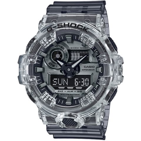 【CASIO】G-SHOCK復古半透明設計重金屬搖滾風格雙顯錶(GA-700SK-1A)